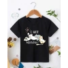 Kız Çocuk Bisiklet Yaka Baskılı T-Shirt - Siyah