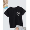 Kız Çocuk Bisiklet Yaka Baskılı T-Shirt - Siyah