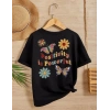 Kız Çocuk Bisiklet Yaka Baskılı T-Shirt - Siyah