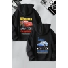 Sevgililer Günü Araba Temalı Baskılı Oversize Kapüşonlu Sweatshirt Hoodie - Siyah