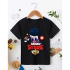 Unisex Bisiklet Yaka Kısa Kol Baskılı Çocuk T-Shirt - Siyah