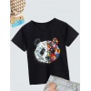 Unisex Çocuk Baskılı T-Shirt - Siyah