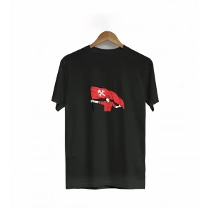1 Mayıs Emek ve Dayanışma Bayraklı Emekçi Baskılı Bisiklet Yaka T-shirt - Siyah