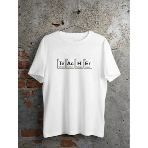 24 Kasım Kimya Öğretmeni Hediyesi Baskılı Bisiklet Yaka T-shirt - Beyaz