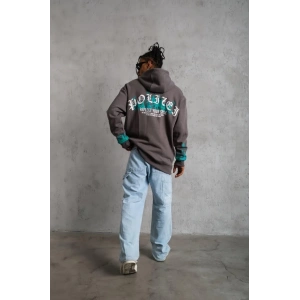 Erkek 3 iplik Pamuklu Alev Baskılı Kapüşonlu hoodie Sweatshirt - Gri