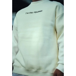 Erkek 3 iplik Pamuklu Bisiklet Yaka Baskılı SweatShirt - Beyaz