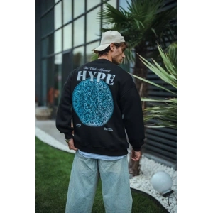 Erkek 3 İplik Pamuklu Bisiklet Yaka Baskılı SweatShirt - Siyah