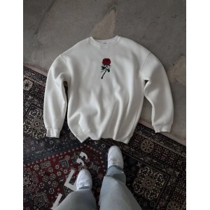 ERKEK 3 iplik Pamuklu Bisiklet Yaka Ön Ve Arka Baskılı SweatShirt -  Beyaz