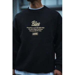 Erkek 3 iplik pamuklu Bisiklet Yaka Ön Ve Arka Baskılı SweatShirt - Siyah