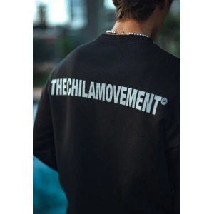 Erkek 3 iplik Pamuklu Bisiklet Yaka Oversize Baskılı SweatShirt - Siyah