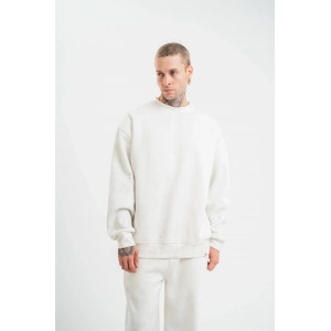 ERKEK 3 İplik Pamuklu Bisiklet Yaka Yıkamalı SweatShirt - Beyaz