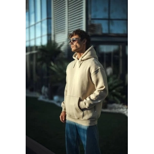 Erkek 3 İplik Pamuklu Kapüşonlu Basic SweatShirt Hoodie - Bej