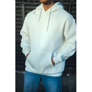 Erkek 3 İplik Pamuklu Kapüşonlu Basic SweatShirt Hoodie - Beyaz