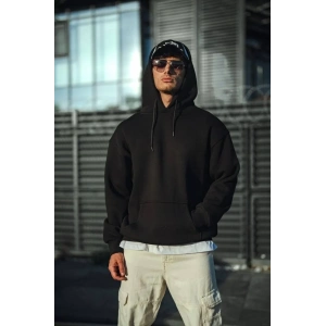 Erkek 3 İplik Pamuklu Kapüşonlu Basic SweatShirt Hoodie - Siyah