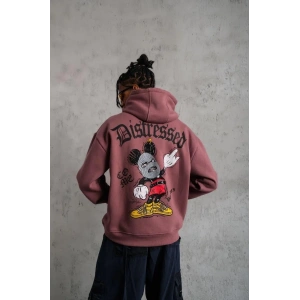 Erkek 3 İplik Pamuklu Kapüşonlu Kanguru Cepli Sweatshirt Hoodie - Gül Kurusu