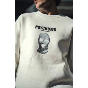 Erkek 3 iplik pamuklu Kışlık Bisiklet Yaka Baskılı SweatShirt - Beyaz