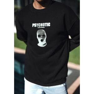 Erkek 3 iplik pamuklu Kışlık Bisiklet Yaka Baskılı SweatShirt - Siyah