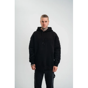 Erkek 3 İplik Pamuklu Oversize Kapüşonlu Nakışlı Hoodie SweatShirt - Siyah