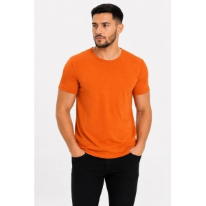 Erkek Basic Tişört Bisiklet Yaka Kısa Kol Günlük Yazlık Slim fit T-Shirt - Turuncu