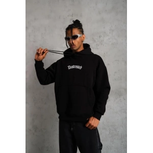 Erkek Baskılı Kapüşonlu 3 iplik pamuklu hoodie Sweatshirt - Siyah