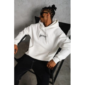 Erkek Baskılı Kapüşonlu ve Kanguru Cepli Sweatshirt hoodie - Beyaz