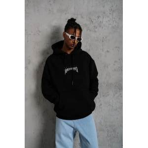 Erkek Baskılı Kapüşonlu ve Kanguru Cepli Sweatshirt hoodie- Siyah