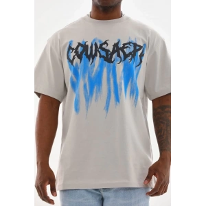 Erkek Baskılı T-Shirt Kısa Kol Bisiklet Yaka Rahat Kalıp Tişört - Gri