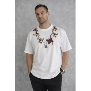 Erkek Baskılı T-Shirt Kısa Kol Bisiklet Yaka Regular Fit Tişört - Beyaz