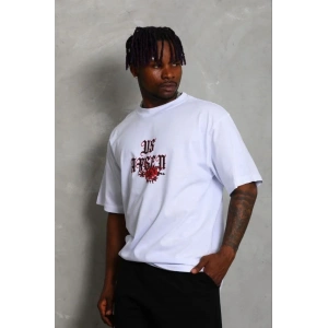 Erkek Baskılı T-Shirt Kısa Kol Bisiklet Yaka Regular Fit Tişört - Beyaz