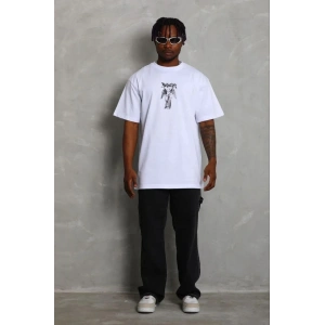 Erkek Baskılı T-Shirt Kısa Kol Bisiklet Yaka Regular Fit Tişört - Beyaz
