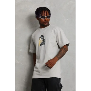 Erkek Baskılı T-Shirt Kısa Kol Bisiklet Yaka Regular Fit Tişört - Gri