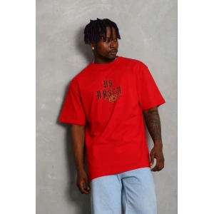 Erkek Baskılı T-Shirt Kısa Kol Bisiklet Yaka Regular Fit Tişört - Kırmızı