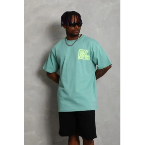 Erkek Baskılı T-Shirt Kısa Kol Bisiklet Yaka Regular Fit Tişört - Mint Yeşili
