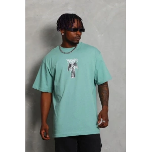 Erkek Baskılı T-Shirt Kısa Kol Bisiklet Yaka Regular Fit Tişört - Mint Yeşili