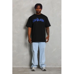 Erkek Baskılı T-Shirt Kısa Kol Bisiklet Yaka Regular Fit Tişört - Siyah