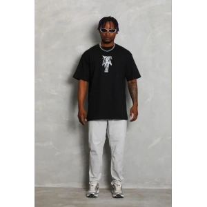 Erkek Baskılı T-Shirt Kısa Kol Bisiklet Yaka Regular Fit Tişört - Siyah