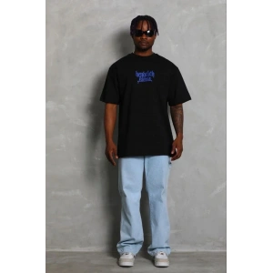 Erkek Baskılı T-Shirt Kısa Kol Bisiklet Yaka Regular Fit Tişört - Siyah