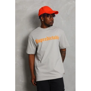 Erkek Baskılı Tişört Kısa Kol Bisiklet Yaka Oversize T-Shirt - Gri