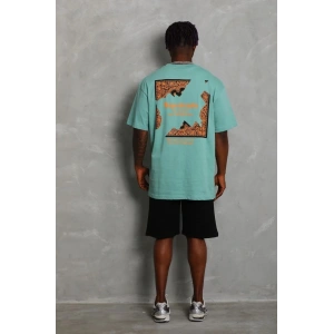 Erkek Baskılı Tişört Kısa Kol Bisiklet Yaka Oversize T-Shirt - Mint Yeşili