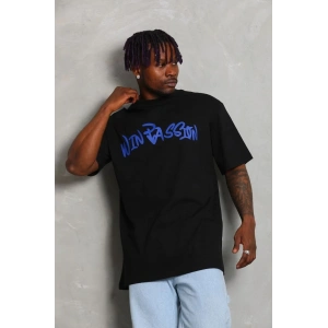 Erkek Baskılı Tişört Kısa Kol Bisiklet Yaka Oversize T-Shirt - Siyah