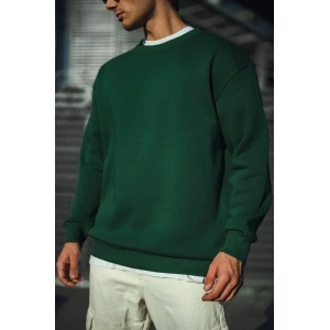 Erkek Bisiklet Yaka 3 İplik Pamuklu Basic SweatShirt - Haki