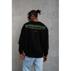 Erkek Bisiklet Yaka Baskılı 3 iplik pamuklu Sweatshirt - Siyah