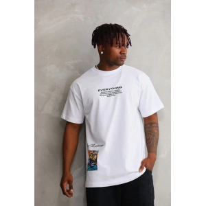 Erkek Bisiklet Yaka Baskılı Oversize T-Shirt - Beyaz