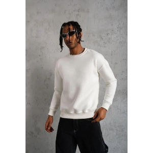 Erkek Düz Bisiklet Yaka 3 iplik pamuklu Sweatshirt - Beyaz