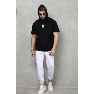 Erkek Kapüşonlu Tişört Oversize T-Shirt Takım - Siyah