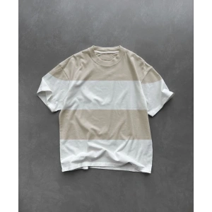 Erkek  Kısa kol  Bisiklet Yaka Parçalı T-Shirt - Bej