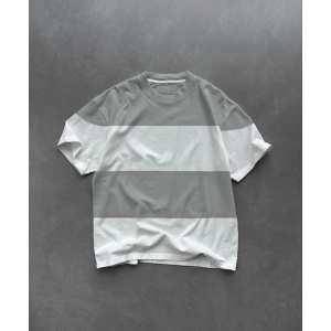 Erkek  Kısa kol Bisiklet Yaka Parçalı T-Shirt - Gri