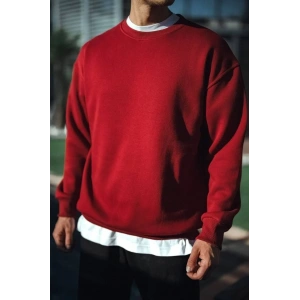 Erkek Kışlık Bisiklet Yaka Üç İplik Basic SweatShirt - Bordo