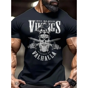 Erkek Ön ve Arka Baskılı T-Shirt Kısa Kol Bisiklet Yaka Regular Fit Tişört - Siyah