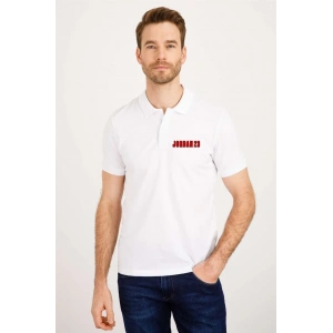 Erkek Pike Polo Yaka Tişört Düğmeli Baskılı T-Shirt - Beyaz